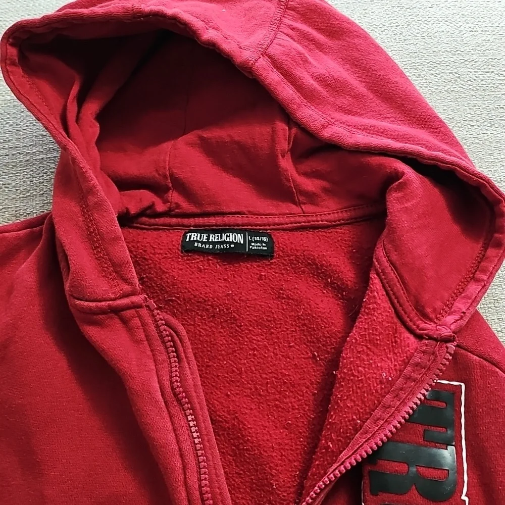 True Religion Red Hoodie with Branded Label Red Juniors Sz Large 14/15